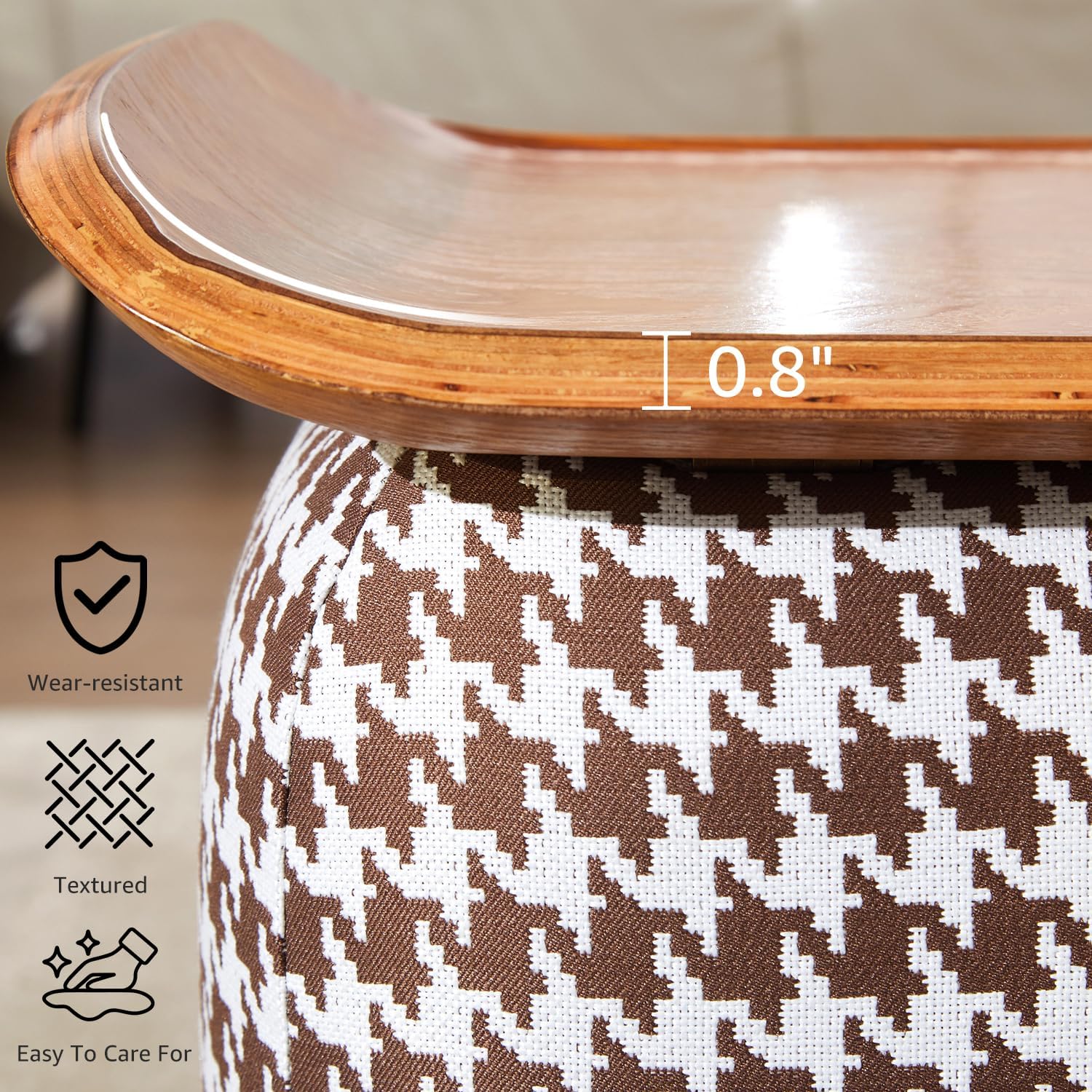 zyz 21 Inch Square Storage Ottoman Coffee Table, Modern Ottoman with Flip-Top Lidm, Solid Wood Panel, Houndstooth Fabric Footstool, Accent Ottoman for Living Room, Bedroom, Corners, Entryways (Brown)
