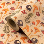 WRAPAHOLIC Kraft Mushroom Wrapping Paper Roll - Mini Roll - 17 Inch x 16.5 Feet - Mushroom Gift Wrapping Paper for Birthday, Baby Shower, Autumn