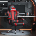 Yaheetech Gaming Chair with Massage Lumbar Pillow High Back Reclining Red | PU leather racing seat with thick foam padding, massaging lumbar cushion, headrest, and steady recline for all-day comfort.