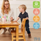 ECR4Kids 30in x 30in Square Hardwood Table with 16in Legs and Two 8in Chairs, Kids Furniture, Honey, 3-Piece | Durable rubberwood, GREENGUARD Gold Certified, ANSI/BIFMA Compliant, 2-3 years, 74 lb seat capacity, classroom & home use