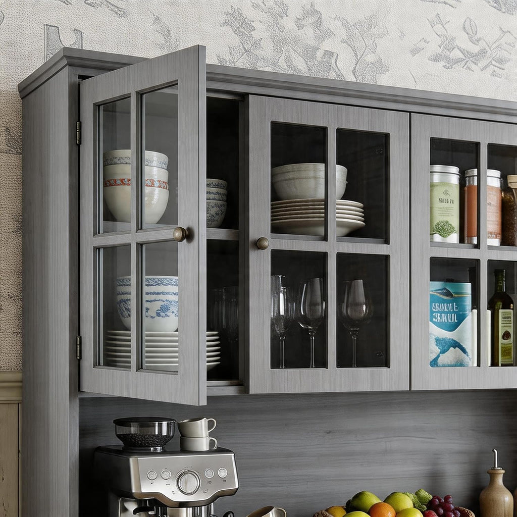 Timechee 75.9" Tall Kitchen Pantry Storage Cabinet with Drawers, Farmhouse Storage Hutch Cabinet with Doors and Shelves, Kitchen Food Pantry Cupboard and Coffee Bar Station for Dining Room, Grey