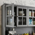 Timechee 75.9" Tall Kitchen Pantry Storage Cabinet with Drawers, Farmhouse Storage Hutch Cabinet with Doors and Shelves, Kitchen Food Pantry Cupboard and Coffee Bar Station for Dining Room, Grey