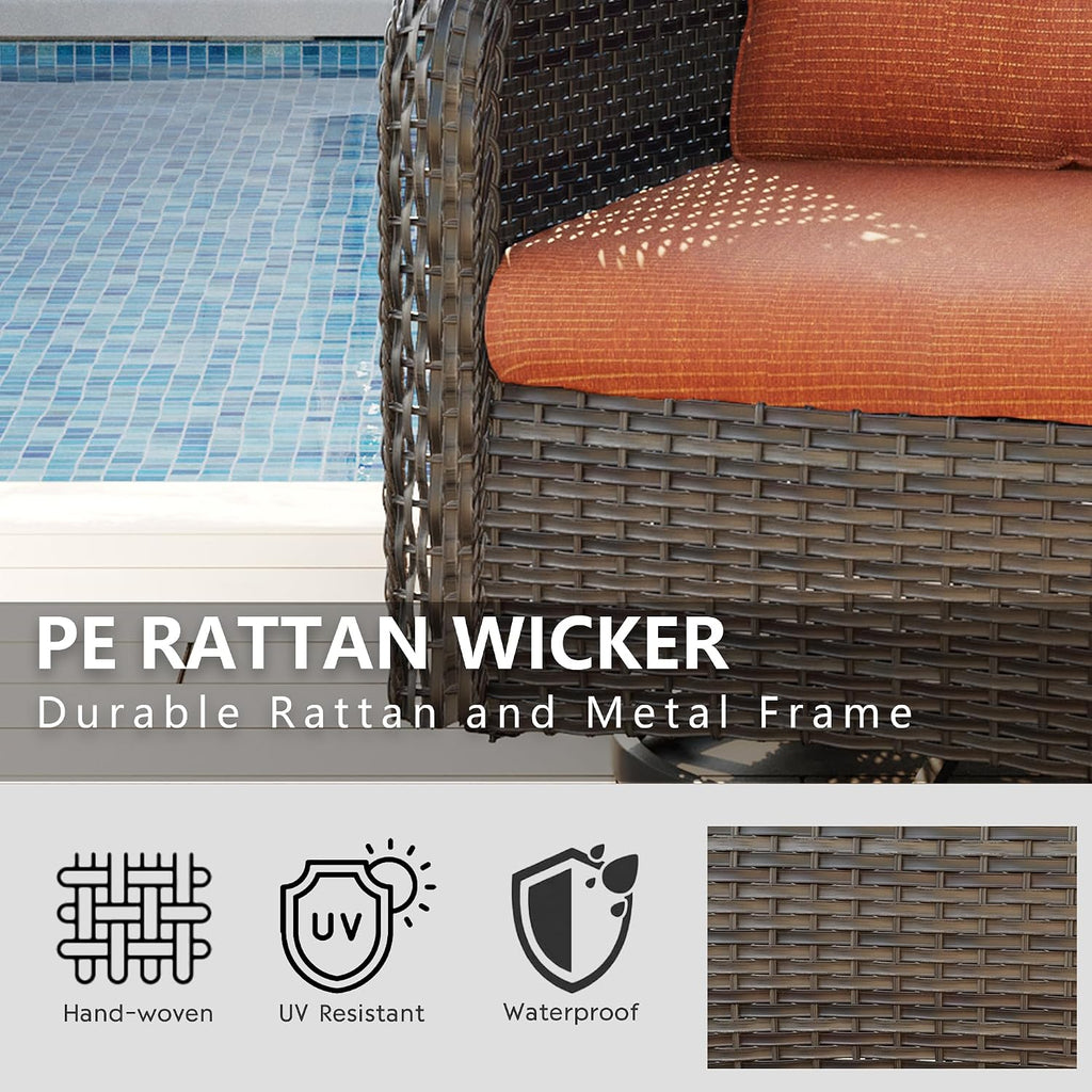 Outdoor Swivel Rocker Patio Chairs Set of 2 - Outdoor Wicker Swivel Glider Chairs 2 Pieces with Olefin Fabric Cushions Suitable for Backyard Deck and Porch(Mixed Grey/Orange)