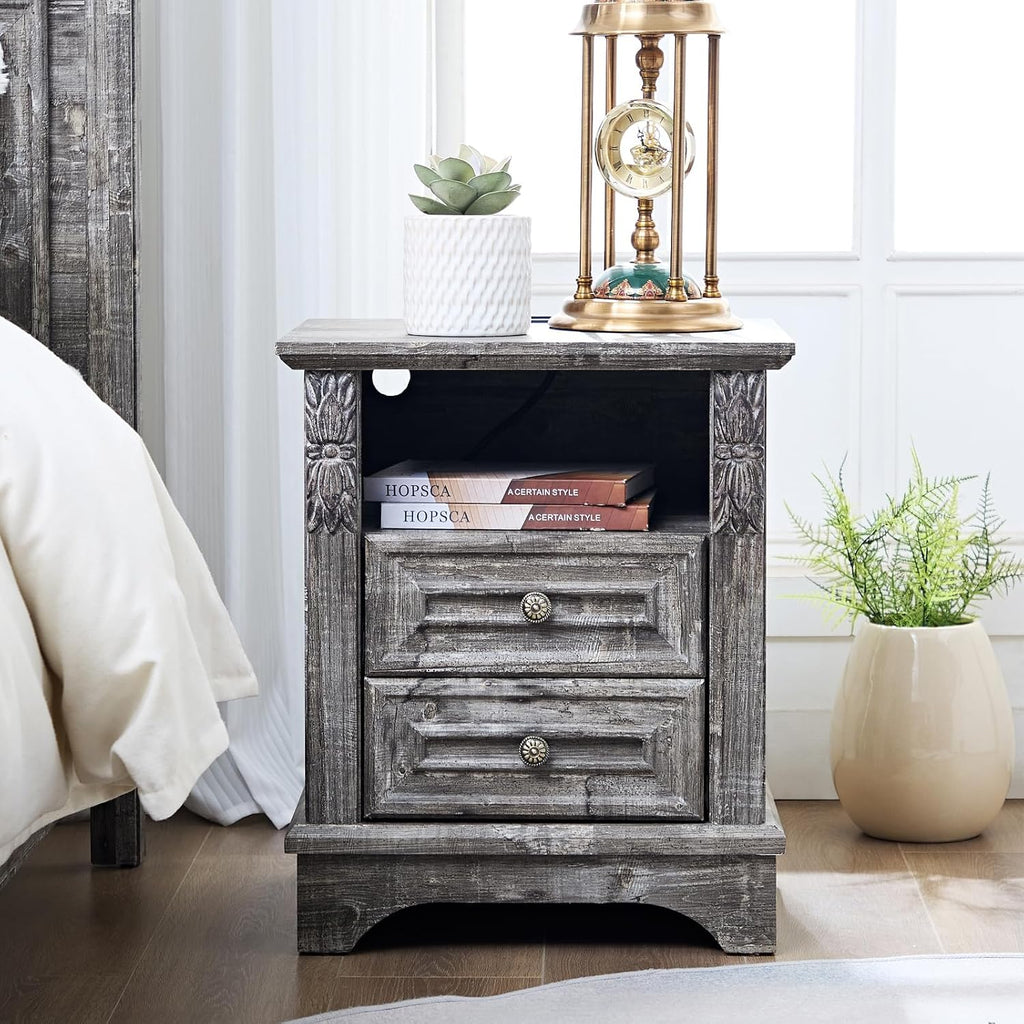 BLANKSPACE Nightstand,Farmhouse End Side Table, Night Stand,Bedside Cabinet for Bedroom, Living Room,Grey