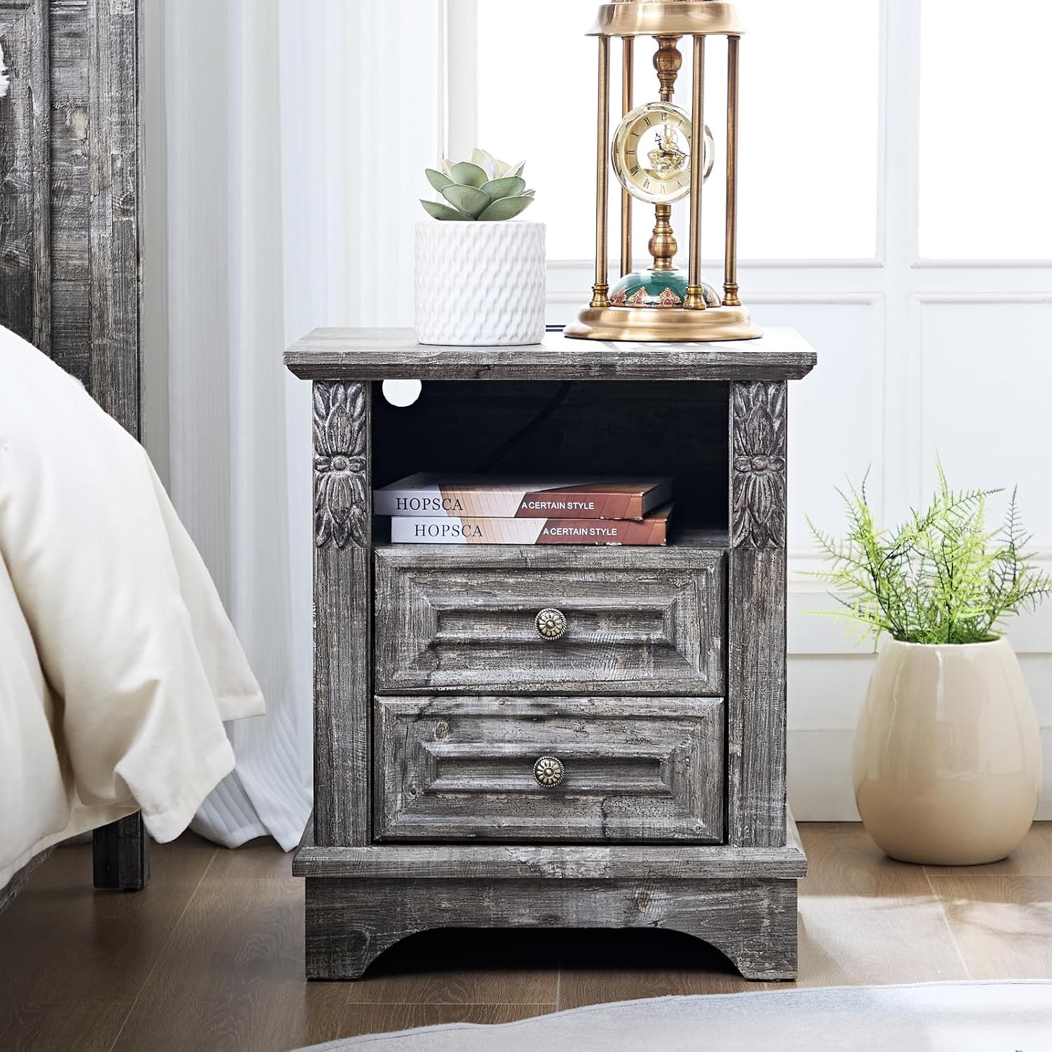 BLANKSPACE Nightstand,Farmhouse End Side Table, Night Stand,Bedside Cabinet for Bedroom, Living Room,Grey