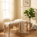 GDFStudio 43.3" French Country Bedroom Bench, Tufted Upholstered End of Bed Bench with Carved Rubber Wood Legs, Vintage Linen Entryway Bench Seat for Living Room, Foyer, Dining Room, Beige