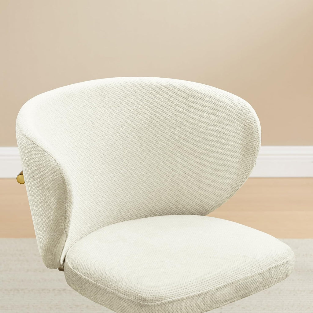 Art Leon Swivel Dining Chairs Set of 2 - Modern Fabric Upholstered Kitchen Dining Room Chairs, Armless Accent Chairs with Golden Metal Legs, Side Chairs for Vanity, Off White