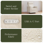 Namesake Willa Plus Power Glider Recliner w/Power Headrest in Performance Ivory Boucle, Water Repellent and Stain Resistant, Greenguard Gold and CertiPUR-US® Certified