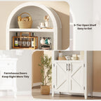 Garvee Arched Cabinet with Doors, 5-Tier Kitchen Pantry Cabinet with Adjustable Shelves, Wooden Open Farmhouse Storage Organizer for Kitchen, Dining Room, Living Room, Home Office, White