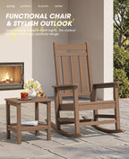 KINGYES Oversized Outdoor Rocking Chair Set of 2, HDPE Patio Rockers, Brown | | All-Weather Patio Rocking Chairs for Porch | High Back & Wide Seat for Garden, Lawn