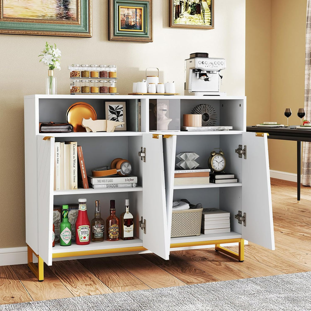 Giantex Buffet Cabinet with Storage, 40" Large Kitchen Sideboard with 4 Doors, 2 Compartments, Adjustable Shelves, Modern Accent Furniture for Living Room Entryway (White)