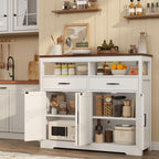 knoworld Buffet Sideboard with Storage Farmhouse with 4 Doors, 47'' Large Kitchen Storage Cabinet Wood Coffee Bar Cabinet Buffet Table with Shelves for Kitchen, Dining Room, Entryway