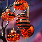Halloween Tree Ornament Decorations Indoor, 12-Pack Pumpkin Decorative Hanging Ball Ornaments Set for Halloween Christmas Tree, Holiday Party Indoor Home Decor