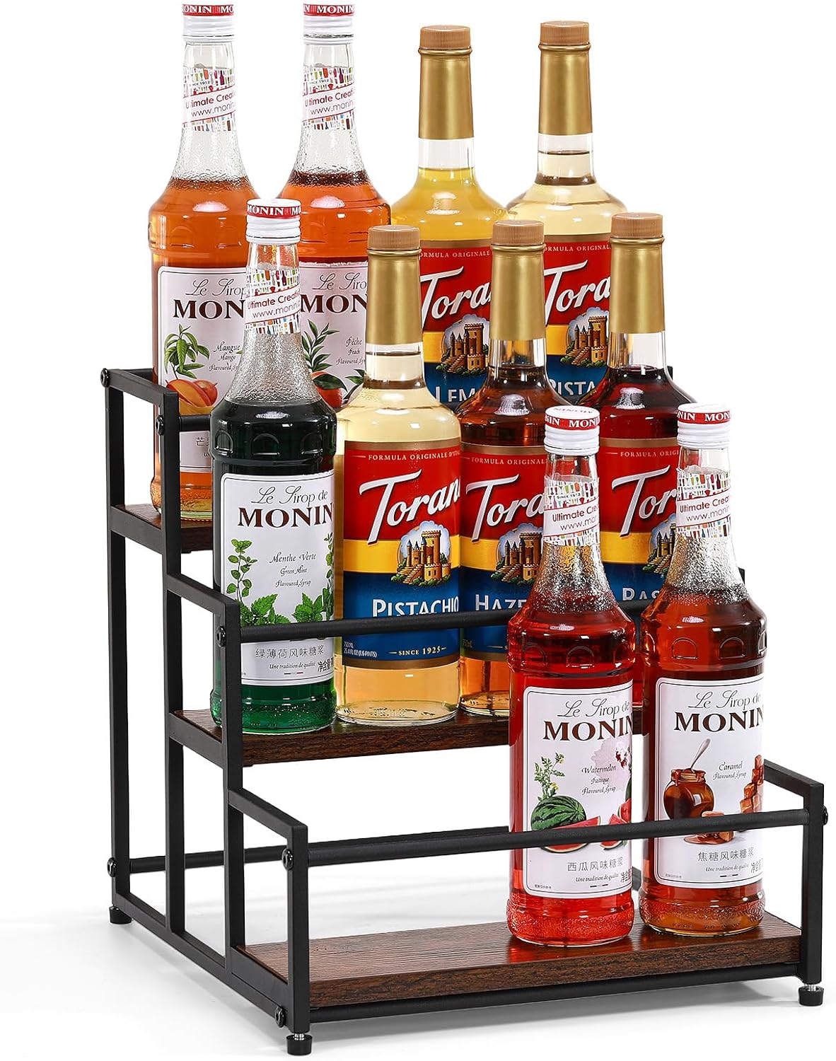 Coffee Syrup Rack Organizer, 3 Tier 12 Bottles Holder Stand for Coffee Bar | Coffee Syrup Liquor Bottle Display Shelf Bar Shelf Stand Countertop Rack for Syrup, Wine, Spice