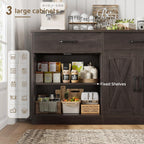 HOSTACK 71"W Farmhouse Kitchen Sideboard Buffet Cabinet with Storage, Brown