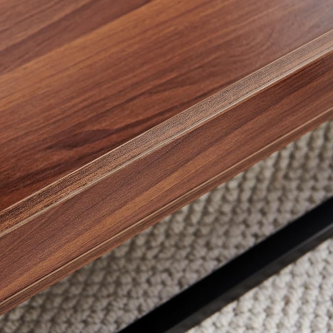 Shrine Glass Coffee Table, Black Walnut Coffee Table for Living Room, Glass and Wood Coffee Table, 39.2" D x 19.5" W x 15.7" H, Clear Glass Top, Walnut Wood Panels&Black Metal Frame