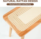 Entryway Bench, Solid Wood Kitchen Dining Bench, Mid Century Modern End of Bed Bench with Rattan Woven Top for Bedroom, Dining Room, Entry Way, 39.37" L x 11.2" W x 17.7" H, Natural