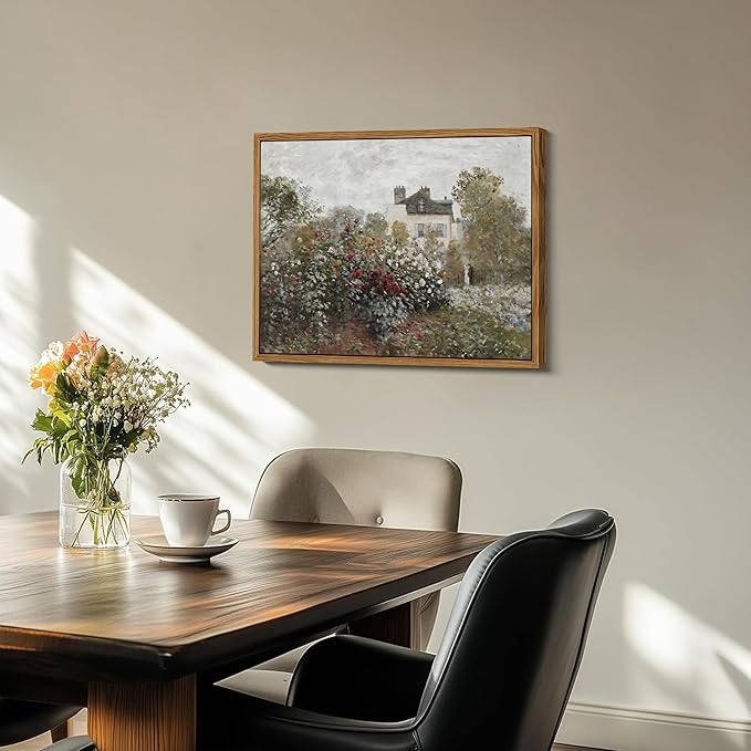 Floating Framed Vintage Monet Canvas Wall Art, Classical Rustic Farmhouse Landscape Wall Decor Paintings, Natural Floral Artwork Pictures Posters Prints for Living Room Bedroom 12x16 inch