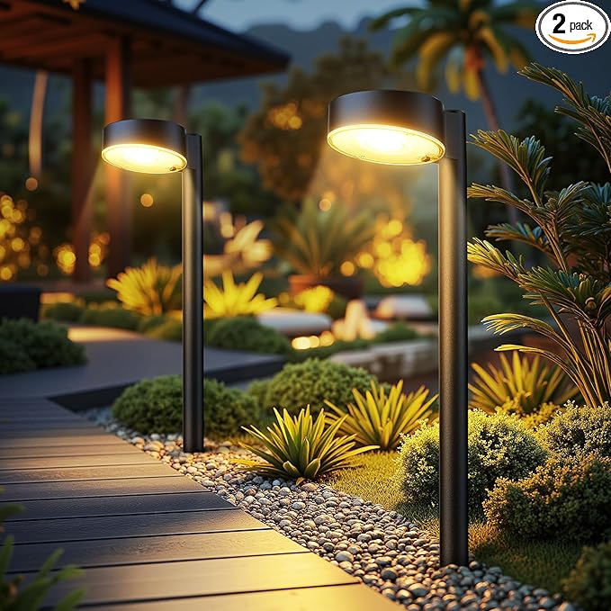 2 Pack Solar Pathway Lights Outdoor, Bright LED Solar Lights Outdoor Waterproof, Up to 12 Hrs Modern Path Lighting for Yard Garden Walkway Driveway Lawn Decor (2 Pack)