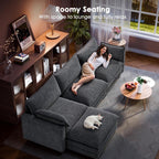 Marsail 110.6" Modular Sectional Sofa, 5-Seat Chenille Couch with Deep Seat, Ottoman & Throw Pillows, U-Shaped Couch for Living Room, Grey