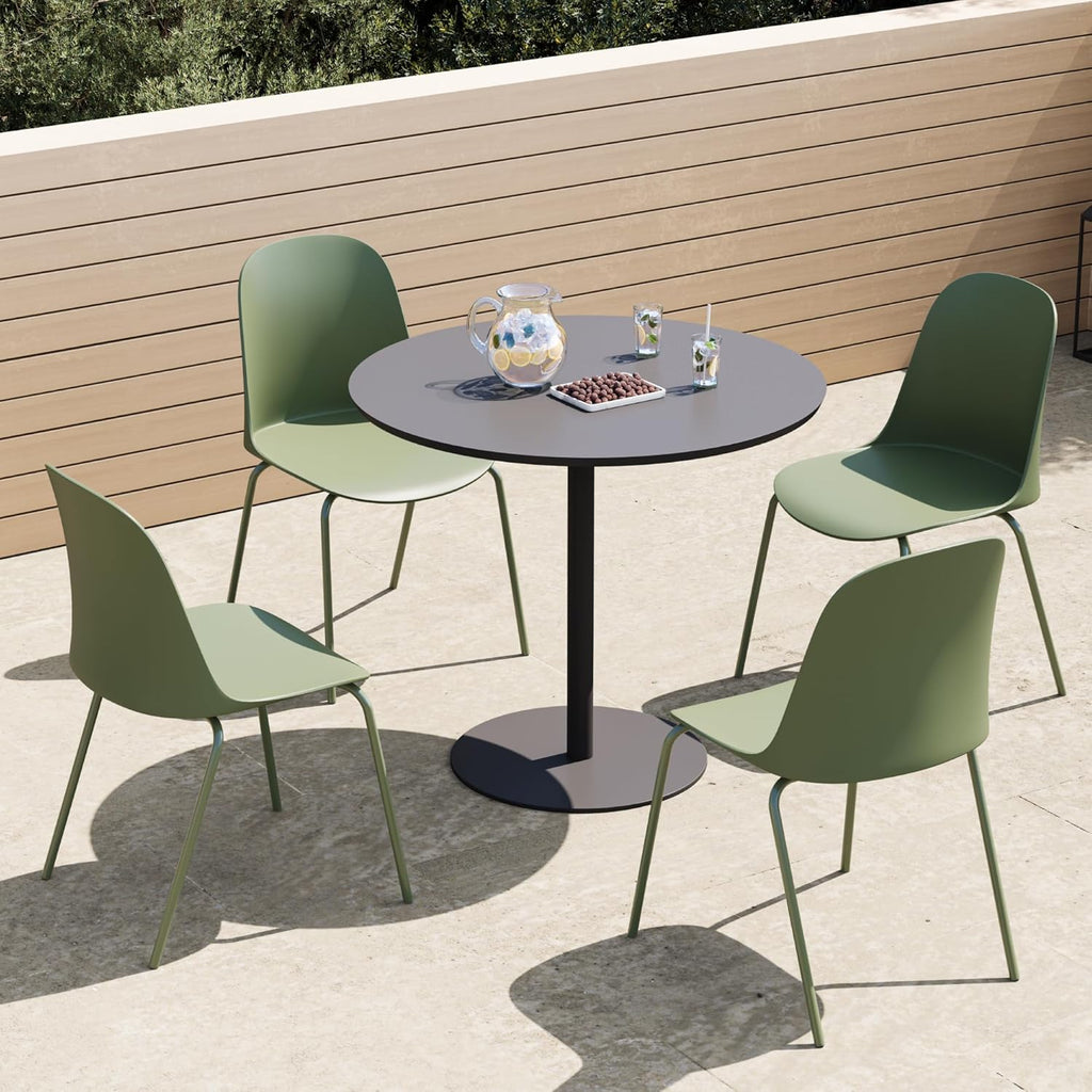 KISLOT Dining Chairs Set of 4, Plastic Outdoor Dining Room Chairs with Metal Legs, PP Anti-UV Stackable Patio Chairs with Ergonomic Back for Kitchen Swimming Pool, Easy Assembly, Green