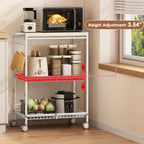 Microwave Kitchen Cart with 2 Lockable Wheels, White Kitchen Storage Cart with Push Handle, 3 Tier Rolling Cart with 210Lbs Capacity for Kitchen Island, Restaurant, Coffee Bar, Living Room, Office