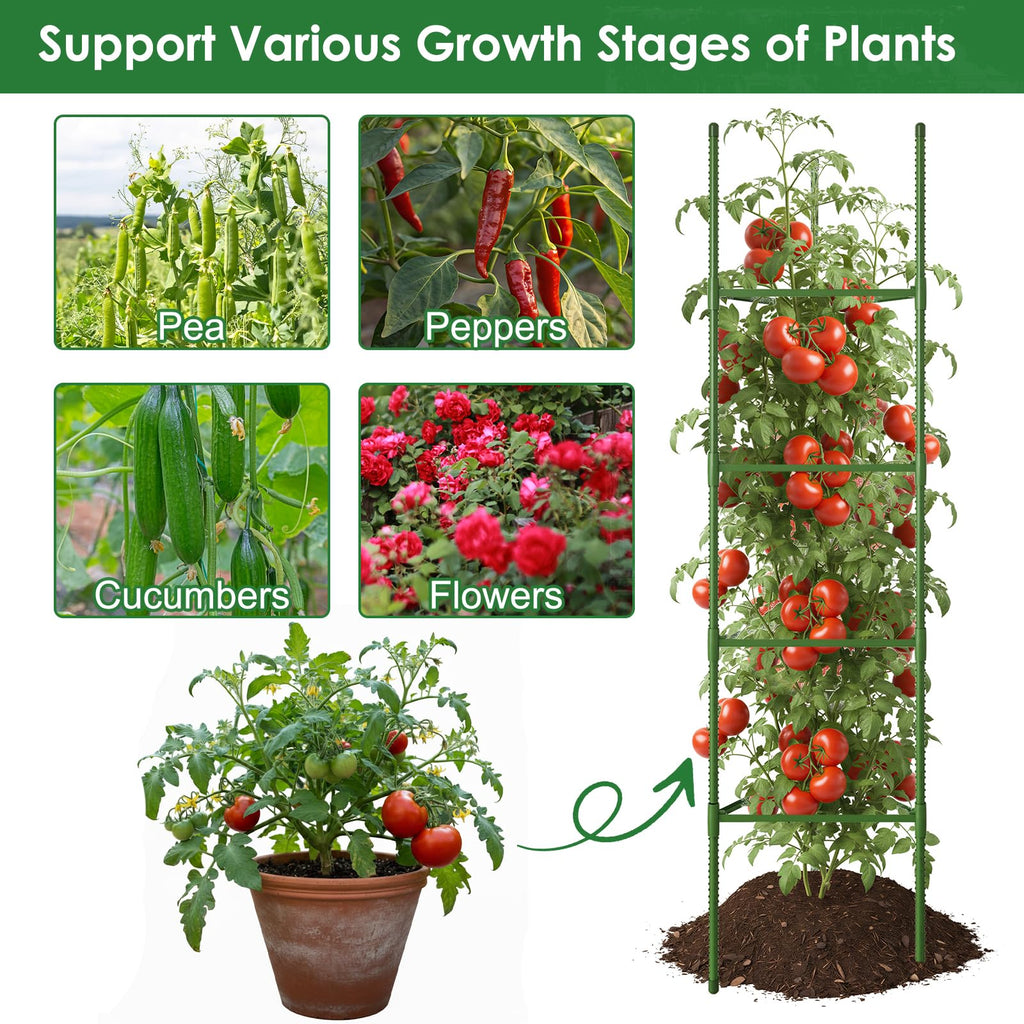 CEWOR 3 Pack Extra Tall Tomato Cage, 63 Inch Adjustable Tomato Trellis | Large Tomato Cages for Garden, Plant Cages Structure Triangle Stakes for Raised Garden Bed, Climbing Plants Outdoor