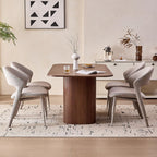 63" Large Dining Table for 4 6, [Rounded Corners] [Grooved Pedestal Base] Modern Rectangle Kitchen Dinner Dining Living Room Table