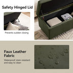 WUTUTUEE 41" Faux Leather Storage Ottoman, Stitch Tufted Rectangle Upholstered End of Bed Storage Bench, Entryway Large Couch Ottoman with Wooden Legs,Green