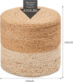 Wimarsbon 2Pcs Pouf Ottomans, Natural Seagrass Foot Stool, Hand Weaving Round Ottoman, Boho Decorative Seat, Jute Braided Pouffe Poof Accent Sitting Footrest (18inch Water Hyacinth Braid & Corn Husk)