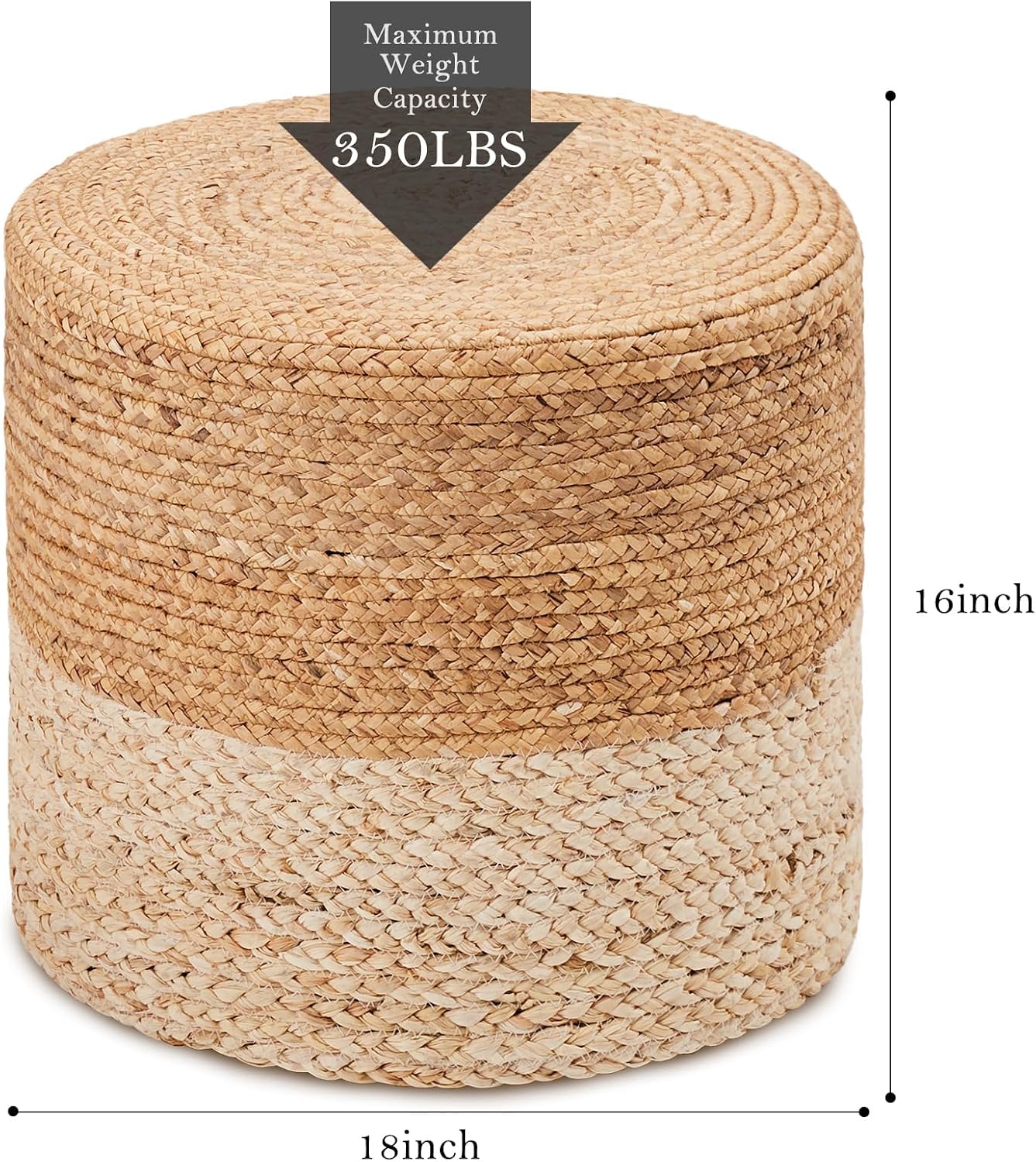 Wimarsbon 2Pcs Pouf Ottomans, Natural Seagrass Foot Stool, Hand Weaving Round Ottoman, Boho Decorative Seat, Jute Braided Pouffe Poof Accent Sitting Footrest (18inch Water Hyacinth Braid & Corn Husk)