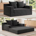 Loveseat Small Couch Bed, Futon Sleeper Sofa Bed,Convertible Pull Out Couch with 2 Pillows,Corduroy Folding Floor Couch for Living Room,No Assembly Required,Black