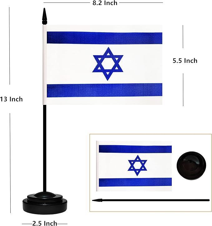 12 Pack Israel Desk Flags Set, Israeli Small Mini Table Office Flags with 12" Solid Black Pole, 8.2 x 5.5 Inches, Home and Office Decoration, Festival Celebrations