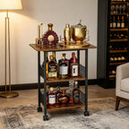 Bar Cart, Mobile 3-Tier Serving Cart with Lockable Wheels, Freestanding Wine Rack & Liquor Cabinet for Kitchen, Dining Room, Home Bar in Black