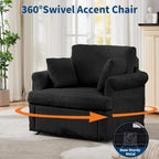 Garvee 39" Modern 360 °Swivel Accent Chair,Large Corduroy Accent Chairs with 2 Pillows,Comfy Upholstered Round Armchair Single Sofa for Living Room,Bedroom,Office,Reading,Black