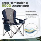 Oversized Camping Chair Heavy Duty- Portable Folding Chair, Cup Holder & Waterproof Phone Case for Adults, Beach, Hiking, Backyard (Blue & Gray, 2 PCS)