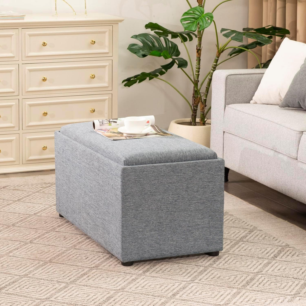 Adeco 35 Inches Storage Ottoman Bench, Non-Folding End of Bed Foot Rest Stools Ottoman with Thicker Foam Padded Seat, Upholstered Storage Chest for Living Room, Entryway, Bedroom