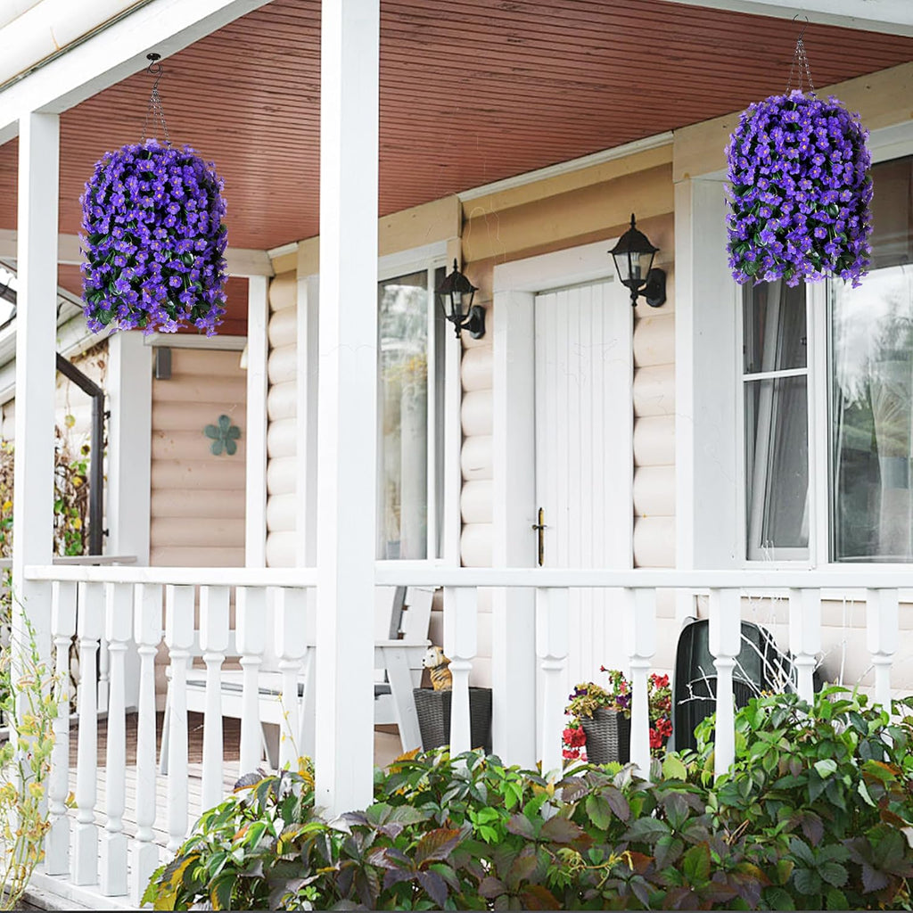 HyeFlora Artificial Faux Hanging Plants Flowers Vines for Outdoor Outside Fall Decoration, 2PCS Fake Silk Daisy Mums UV Resistant Look Real Purple Orchid Vine for Front Door Porch Planter Balcony