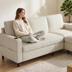 Convertible Sectional Couches for Living Room, 3 Seats L Shaped Sofa with Storage Ottoman & 2 Cup Holders, Modern Corduroy Couch Small Sofas for Small Space, Apartment, Office, Beige