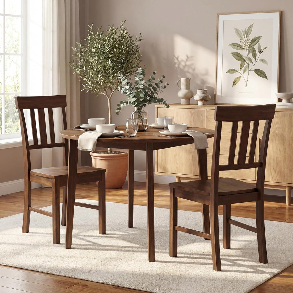 COSTWAY Wood Dining Chairs Set of 4, Solid Rubber Wood Kitchen Side Chair w/Wide Contoured Seat & High Back, Armless Farmhouse Accent Chairs for Kitchen, Living Room, Small Dining Nooks (Dark Brown)
