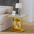 Luxury Square End Table, 23" White Faux Marble Top and Gold Mirror Stainless Steel Base, Modern Side Table for Living Room, Bedroom or Office