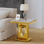 Luxury Square End Table, 23" White Faux Marble Top and Gold Mirror Stainless Steel Base, Modern Side Table for Living Room, Bedroom or Office