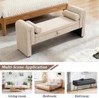 Storage Bench for Bedroom End of Bed, Velvet Upholstered Rolled Armed Button Tufted Sofa Stool Bench, Storage Ottoman Couch Long Bench with Solid Wood Legs (Oatmeal)