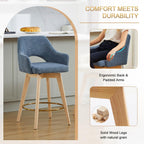 Zesthouse Swivel Counter Stools Set of 4, Wooden Counter Height Bar Stools | 26" Farmhouse Counter Stools with Back & Arm, Upholstered Linen Fabric Barstool with Solid Wood Leg, Blue Island High Chairs