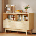 Fluted Buffet Sideboard Oak, Modern Storage Cabinet w/Cord Cutout, Accent Cabinet with Solid Wood Legs, Console Table w/Swing Doors & Open Shelves, Credenza for Living Room, Hallway, Entryway