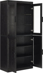 Crosley Furniture Essen Glass Door China Hutch Kitchen Pantry Storage Cabinet with Doors and Shelves, Black