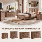 ACCOHOHO Farmhouse King Size Bed Frame with 53" Tall Headboard, Light Brown