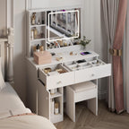 Vanity Set with Mirror and Stool and Lights, with Power Outlet,Dressing Table with Vanity Benches,for Girls Women with Storage Stool,for Bedroom with Chair (White)