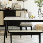 47.24" Modern Oak Wood Dining Bench with Woven Rattan Seat Solid Wood Entryway Bench for Bedroom End of Bed Living Room, Black