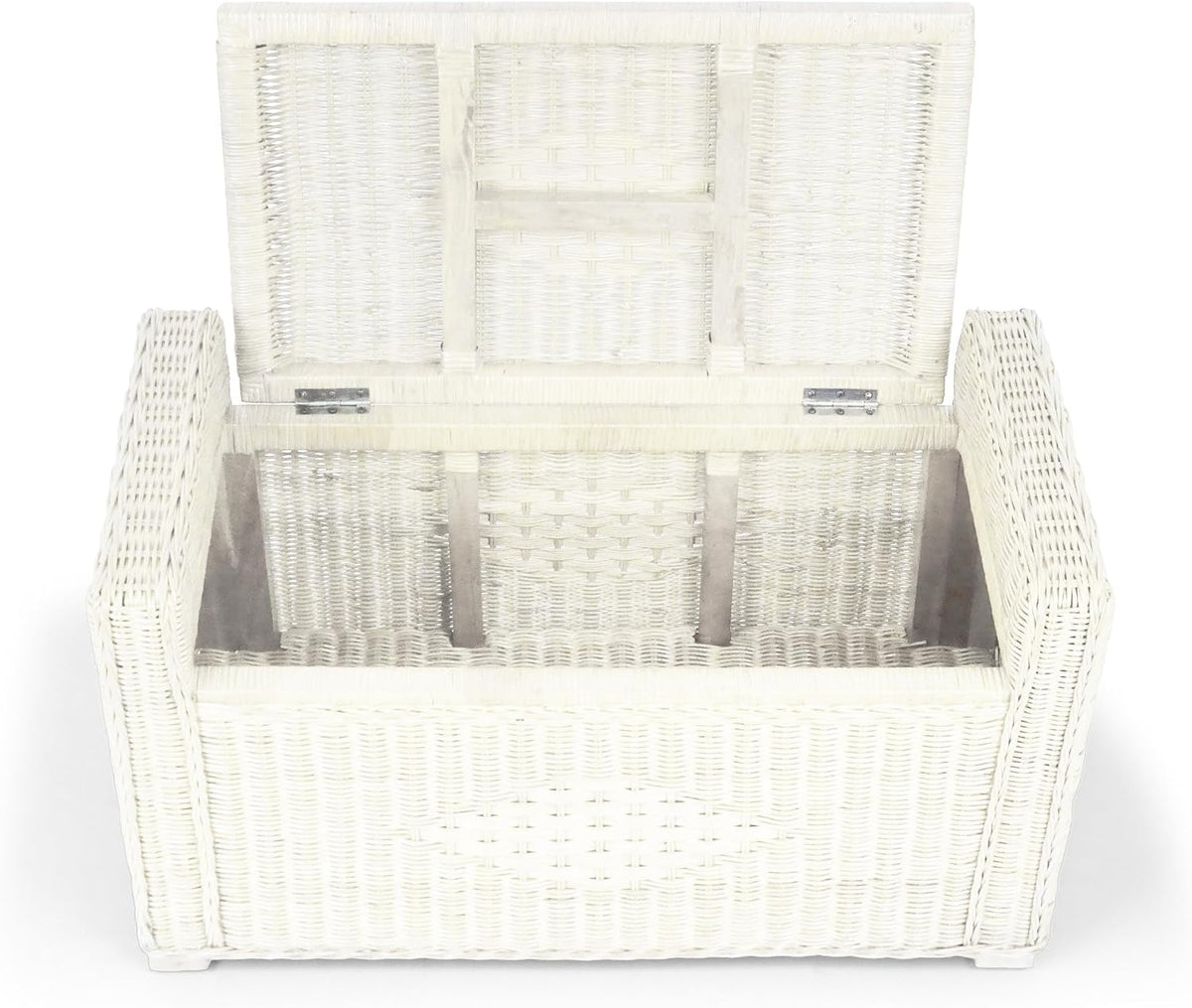 Bruno Handmade 32 Inch Rattan Wicker Chest Storage Trunk Organizer Ottoman W/Cushion White Color